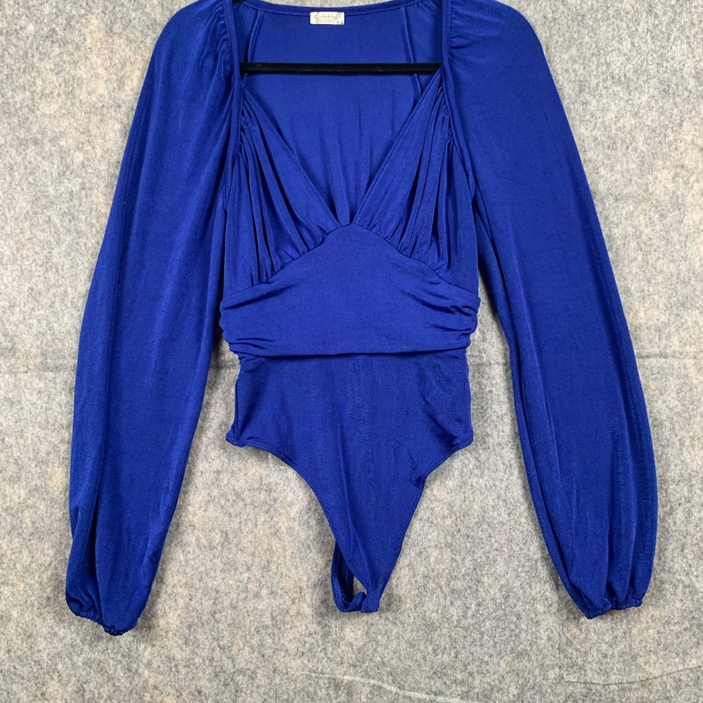 Free People Womens Sz S Intimately In Your Arms Bodysuit Electric Indigo‎ Blue